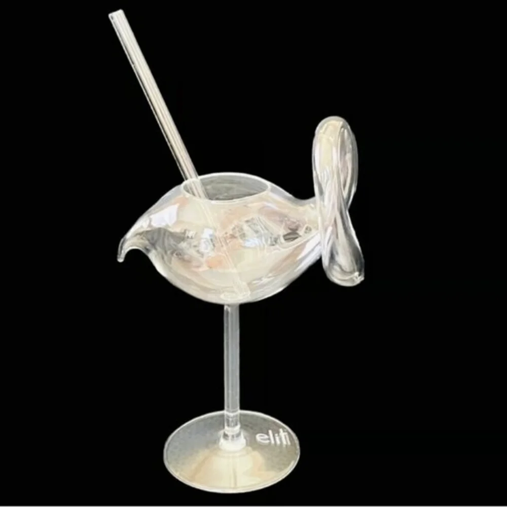 Elite Eighteen Limited Edition Swan Cocktail Glass with Glass Straw 7" Tall NIB - Picture 6 of 6